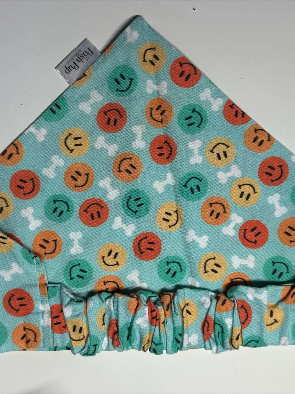 Dog Smiley Bone Bandana - Teal with Orange, Yellow & Green